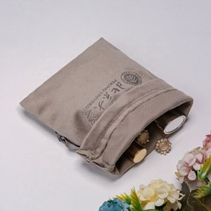 Custom Brown <b>Drawstring</b> Velvet <b>Pouch</b> Bag for Jewelry & Fountain Pen Packaging Gray Tip Material - Product Image 5