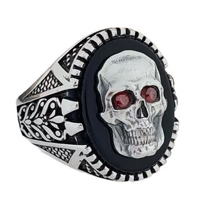yunnique <b>Skull</b> <b>Ring</b> Zinc Alloy Red Eyes Bezel Setting Men's Fashion Jewelry Gift - Product Image 5