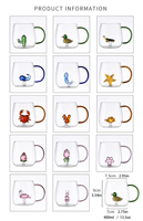 Tasse à boisson réutilisable en verre avec poignée décorative, motif animal 3D dessin animé, faite à la main