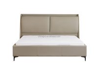 Cabecero tapizado de cama de madera maciza de cuero de forma única al por mayor de último diseño, cama doble King individual suave para juego de dormitorio