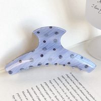 Pince à cheveux coréenne en PVC à pois bleus pour femme – Grandes et moyennes tailles, pince requin douce pour chignons et coiffures mi-hautes, accessoire capillaire