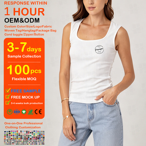 เสื้อกล้ามทรงพอดีตัว คอเหลี่ยม สีพื้น ผ้าหนา 280 กรัม ผ่านการซักก่อนส่ง ปักลายผ้าขนหนูแบบกำหนดเองสำหรับผู้หญิง - Product Image 1