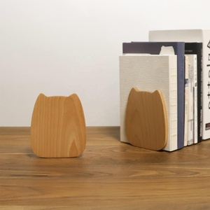 Wood <strong>Bookends</strong> for Shelves <strong>Cute</strong> Book Stopper Beech Book Holder Book Ends for Home Office Desk Decor - Product Image 5