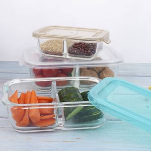 Hot Sales Heat Resistant Glass Food Storage Container <b>Set</b> Transparent Rectangular Meal <b>Lunch</b> Box with Locking Lid Divider - Product Image 6