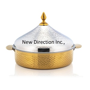 Nouveau design attrayant finition brillante casseroles isolées marmite conception martelée couvercle plaqué or marmite de service décorative - Product Image 4
