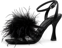 Élégantes sandales à talons ouverts avec plumes moelleuses et bride de cheville réglable pour mariage, rendez-vous et soirée