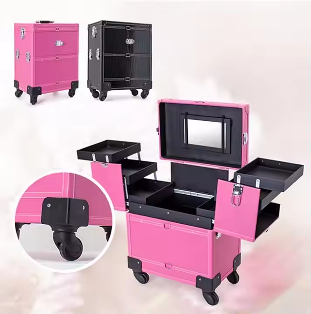 2025 Customized Aluminum Portable Makeup Trolley Beauty Travel Case with Logo for Train Cosmetic Bags & Cases Storage