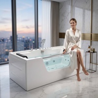 Baignoire de massage hydrothérapeutique rectangulaire en acrylique blanc moderne et luxueuse avec panneau en verre et LED pour hôtel et villa 1,7 m E106