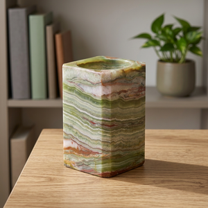 Multi-Green Marble Handmade Durable <b>Novelty</b> <b>Pen</b> Pencil Jar Holder for Home or Office Unique Gift Idea Square Stone Vase Holder - Product Image 3