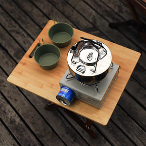 Table pliante d'extérieur en alliage d'aluminium avec plateau en bambou, base croisée, table rectangulaire pour pique-nique et cuisine - Product Image 3