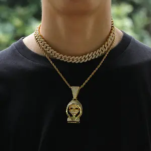 Pendentifs tête de Lion plaqué or 18K pour hommes, colliers longs Hip Hop, chaîne pour joaillerie, 2020