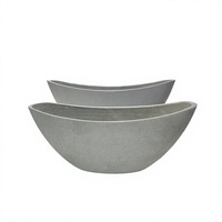 Jardinière pour plantes d'intérieur et d'extérieur, gris moyen mat, texture poreuse brossée, résine de poudre de pierre, imitation béton, côtés droits, conique