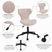 Chaise de bureau en tissu sans accoudoirs, pivotante et gain de place, avec hauteur réglable pour bureau à domicile et salle à manger