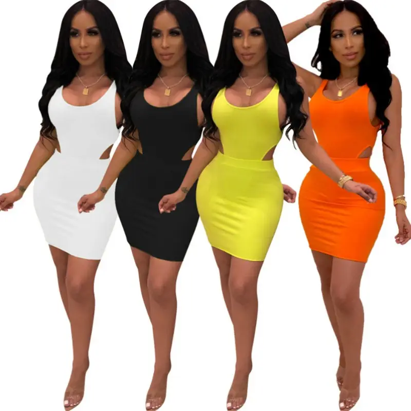 Summer ladies sleeveless cut out bodycon dresses casual girl women party strapless dress