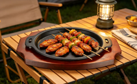 Poêle à rôtir en fonte avec logo SC, base isolante en bois, compatible gaz, durable, pour restaurant, Teppanyaki, barbecue, ustensile de cuisson