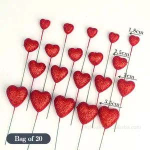 New Arrivals Glitter red heart cake decoration Faux Balls wedding decoration valentines day gift foam balls cake topper