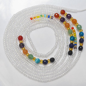 Femmes été africain coton chaîne cravate sur africain grande taille avec 7 chakras pierre cristal taille perles ventre chaîne corps bijoux - Product Image 2