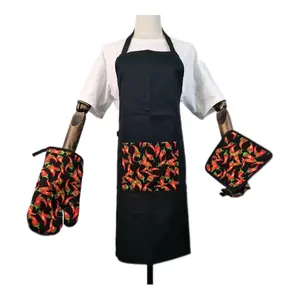 Customizable Printed Cotton Oven Gloves Pot Holder Sets Heat Resistant Kitchen Accessories For BBQ Work Cooking Baking