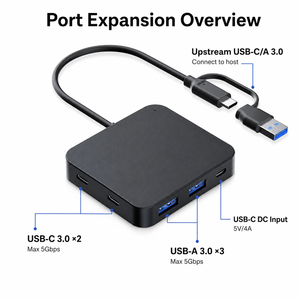 Hub USB C 5 en 1 a 5 Gbps, 2 Puertos Host Duales a 3 USB 3.0, 2 Tipo C, Divisor con Puerto <span class=keywords><strong>de</strong></span> Carga <span class=keywords><strong>de</strong></span> 5V 4A, Adaptador para Laptop - Product Image 4