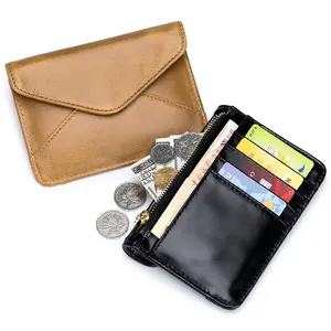 2023 new retro luxury oil wax leather coin purse women's ultra-thin slim short wallet with multiple card pockets small bag
