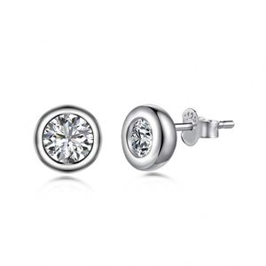 Aretes de Plata de Ley 925 con Baño de Rodio y Circonita Cúbica 5A en Forma de Círculo, Diseño Clásico Dylam, para Mujer, Joyería Nupcial - Product Image 1