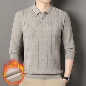 T-shirt pour <span class=keywords><strong>homme</strong></span>, nouveau style, velours de ferret, faux deux pièces, automne-hiver, col châle chaud pour chemise, base décontractée, perlé, machine - Product Image 3