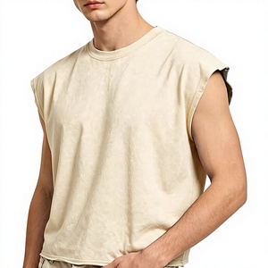 Débardeurs courts pour hommes personnalisés OEM en gros, T-shirts sans manches délavés, T-shirts à manches dolman, T-shirts déchirés style streetwear délavé à l'acide - Product Image 2