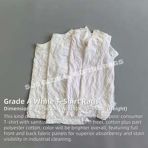 Trapos de algodón de grado A para limpieza, tipo camiseta, blancos, cortados, para máquina, ideales para imprimir, a granel - Product Image 2