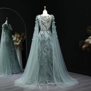 Jancember LSZ060 Design spécial Sage Green Wedding Party Gowns Robe arabe avec Cape Sleeve - Product Image 2