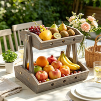Caddie de rangement à deux niveaux en bois rustique minimaliste personnalisé pour l'organisation des aliments et des condiments sur le comptoir de cuisine