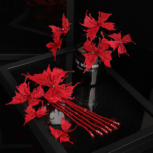 Nuevo Diseño Original 2026, Hecho a Mano, Accesorio para el Cabello de Alta Gama con Borla de Mariposa Roja Elegante para Novias - Product Image 1