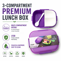 Boîte à lunch bento pour enfants, 3 compartiments, micro-ondable, anti-fuite, sans BPA, en plastique, avec gourde portable