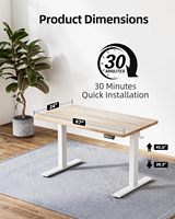 Bureau assis-debout électrique ergonomique réglable en hauteur avec plateau modulable, contrôleur à mémoire, cadre blanc, finition érable, pour bureau