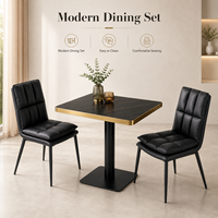 Modernes Gesintertes Stein-Esszimmer-Set Aluminium-Tisch mit Goldkante & Schwarze Gepolsterte Stühle für Restaurant Café Hotel Möbel