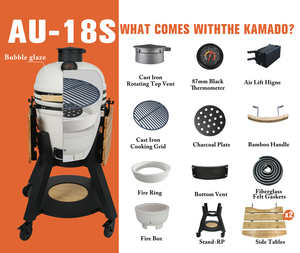Auplex AU-18 Premium Ceramic Kamado Grill Stainless Steel 68cm Cooking Surface Smokeless Charcoal Design <strong>Compact</strong> Portable <strong>BBQ</strong> - Product Image 3