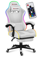Chaise de jeu de course moderne en cuir PU RGB LED de haute qualité avec vérin à gaz à 3 positions, blanche, pour joueurs