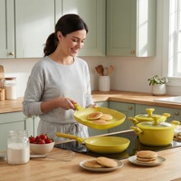 Ensemble de casseroles en céramique antiadhésives en alliage d'aluminium 9 pièces avec couvercle en verre et base à induction OEM