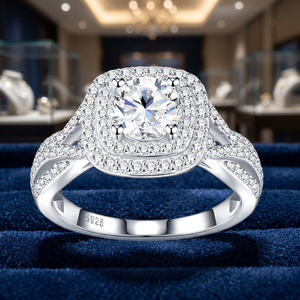 Luxira Jewels Sparkling 1CT Cut Moissanite <b>Cushion</b> Halo <b>Ring</b> S925 Silver Rhodium Plated Prong Setting GRA Certified Classic - Product Image 3