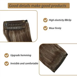Extensions capillaires synthétiques lisses brunes FUJIA, style barbe <span class=keywords><strong>de</strong></span> dragon, avec <span class=keywords><strong>frange</strong></span> et <span class=keywords><strong>longs</strong></span> côtés, 12 pouces, 2 pièces à clips latéraux - Product Image 6