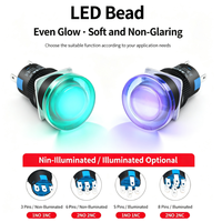 Bouton poussoir LED 16 mm 12 V 24 V à tête champignon, pour montage sur panneau industriel, momentané ou à verrouillage automatique, 2NO 2NC, bouton métallique