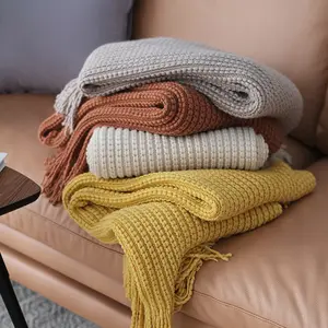 Khaki Chunky Knit Blanket Chic Custom Soft Bed Throws For Bedroom Sofa Or Chair Home Decoration With Solid Pattern