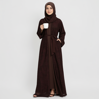 Abaya en dentelle personnalisée avec ceinture, vente en gros, robe Abaya islamique modeste deux pièces pour l'Aïd
