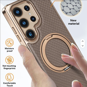 Étui de téléphone magnétique en cuir PU de placage de luxe pour <span class=keywords><strong>Samsung</strong></span> S23 S24 S25 Ultra Plus avec support d'anneau de rotation à <span class=keywords><strong>360</strong></span> ° couverture antichoc - Product Image 5