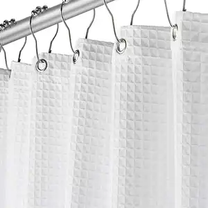 Ready Made Hotel Bathroom Waterproof Shower Curtain White Mildew Resistant Matt Waffle Polyester Shower Curtains