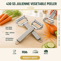 Roestvrijstalen Julienne-schiller Groente- en aardappelontkoker met dubbele mesjes, draaibare ogenverwijderaar, hanglus, ergonomisch ontwerp