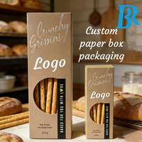 Emballage personnalisé pliable pour biscuits, grissini, bretzels, bâtonnets de pain, boîte en papier pour pain artisanal au levain avec fenêtre, boîtes cadeaux pour biscuits