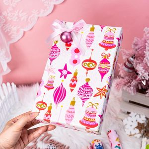 Rouleaux de papier cadeau de Noël rose 17x120 pouces, papier artistique double face, flocons de neige, clochettes, animaux mignons, ensemble de papier cadeau pour enfants - Product Image 6