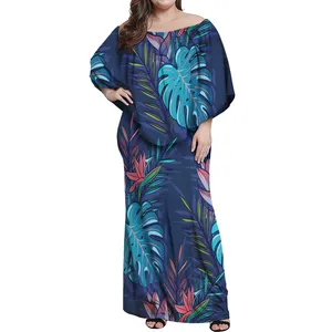 Vestido de noche largo con hombros descubiertos para mujer, estampado de flores de aves del paraiso, estilo Tropical, con chal, Ponchos de talla grande