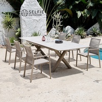 Ensemble de salle à manger extérieur moderne, chaise de salle à manger en aluminium, table extensible, villa, jardin, patio, hôtel, mobilier d'extérieur avec revêtement en poudre