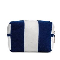 Pochette de maquillage en tissu éponge rayé de luxe personnalisée, pochette pour femme, grande capacité, sac cosmétique de voyage doux avec logo
